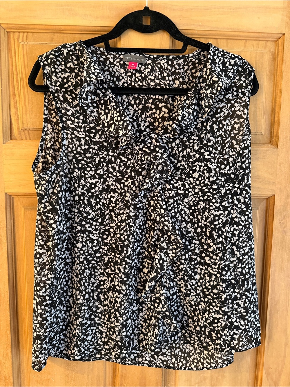 Vince Camuto Black and White Floral Ruffle Sleeveless Camisole